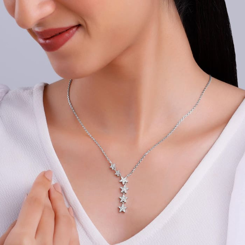 Star Lariat Necklace  Asymmetric Y Shape Drop Star Pendant  Zircon Gemstones  0