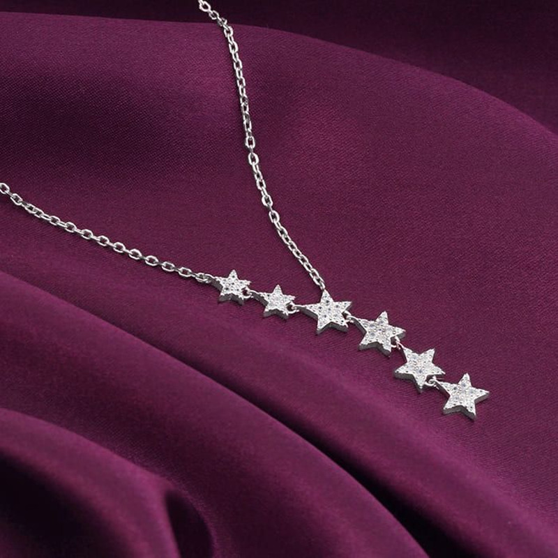 Star Lariat Necklace  Asymmetric Y Shape Drop Star Pendant  Zircon Gemstones  1