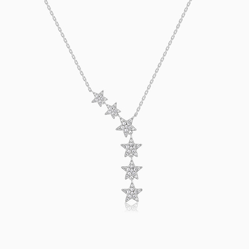 Star Lariat Necklace  Asymmetric Y Shape Drop Star Pendant  Zircon Gemstones  2