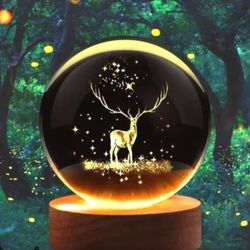 crystall ball deer 3d deer forest crystal ball night light deer crystal desk lamp, usb cable