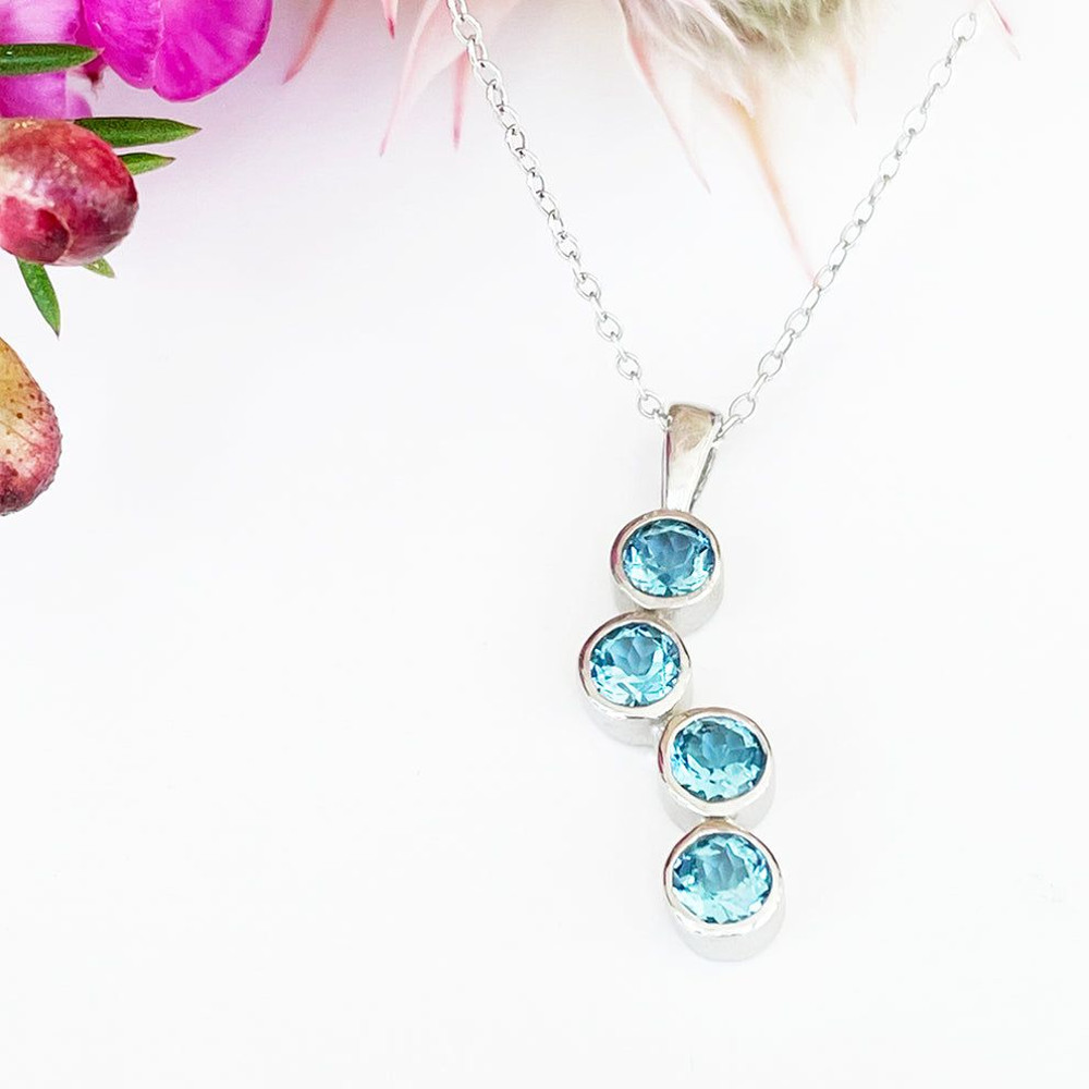 925 Silver Blue Topaz Waterfall Pendant On Sterling Chain 1