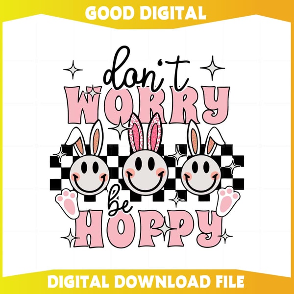 Don't Worry Be Hoppy Retro Groovy Smiley Bunny Svg Cutting Files.jpg