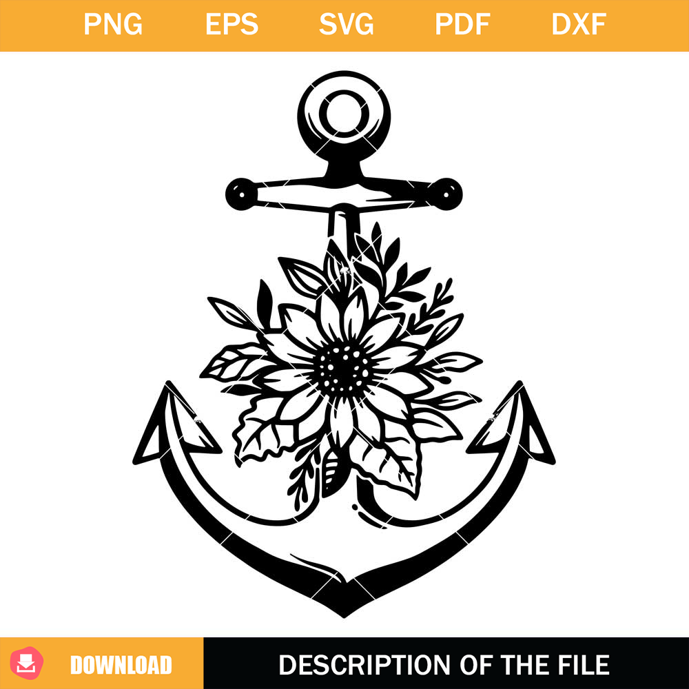 Anchor with Flower Svg, Cruise Svg, Floral Anchor Svg.jpg