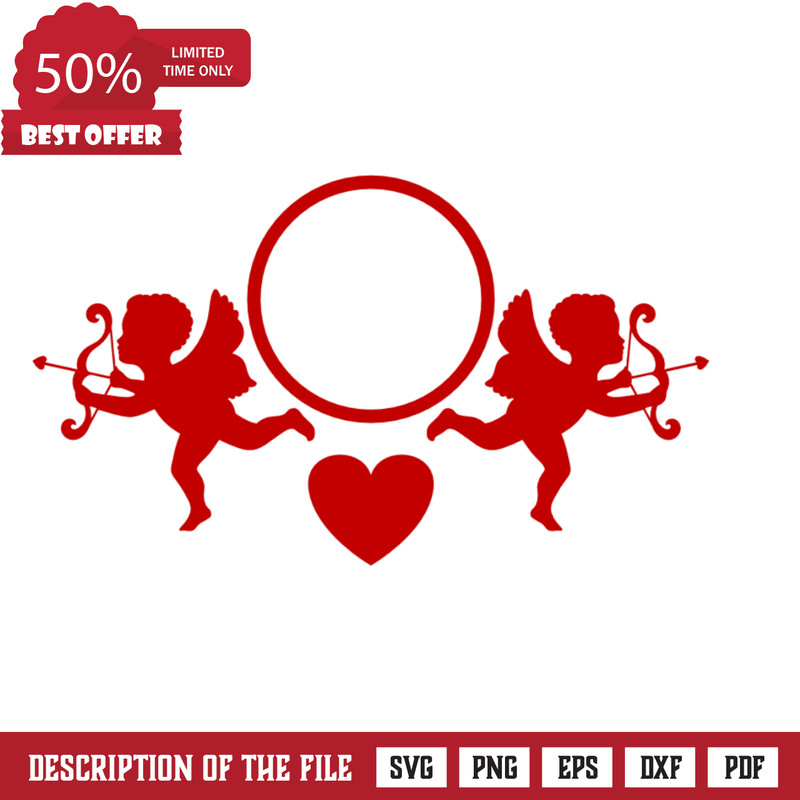 Double Cupid, Monogram Frame, Valentine's Day Free Svg File - SVG Heart.png