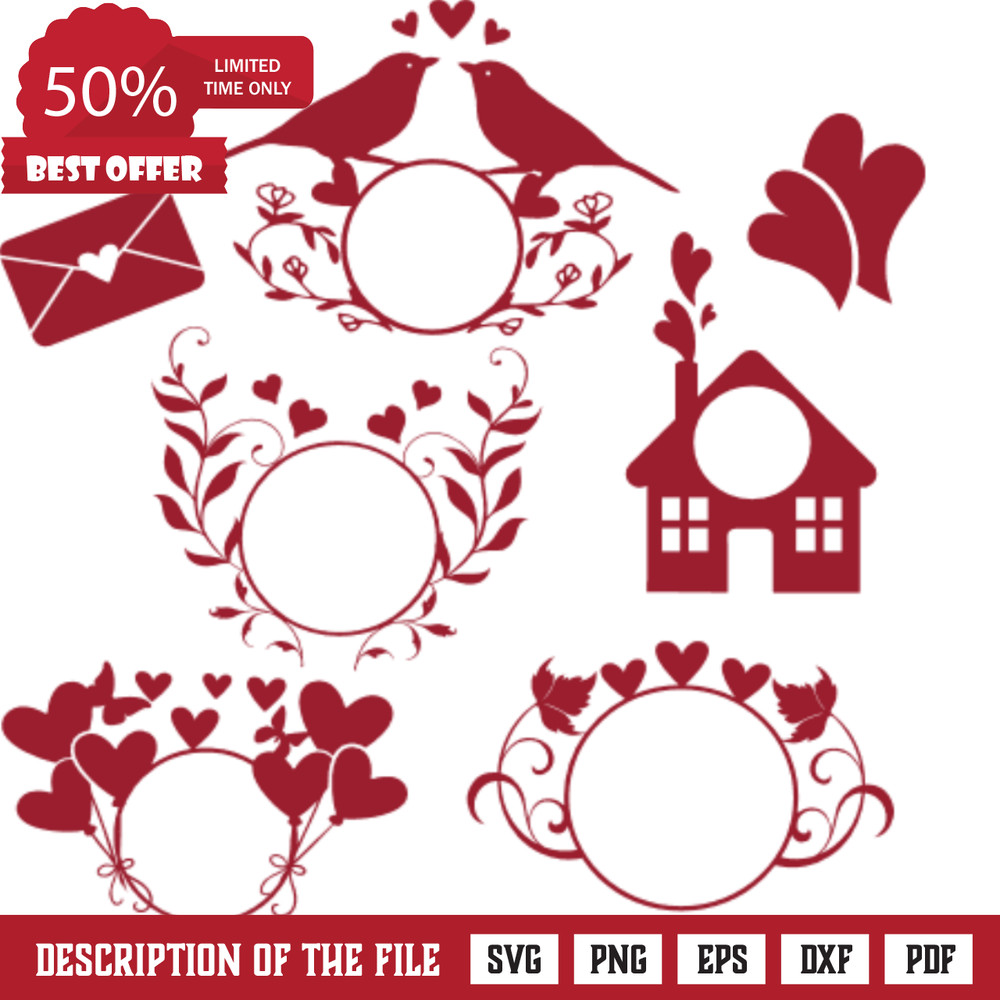 love monogram frame bundle, valentine's day free svg file - SVG Heart.png