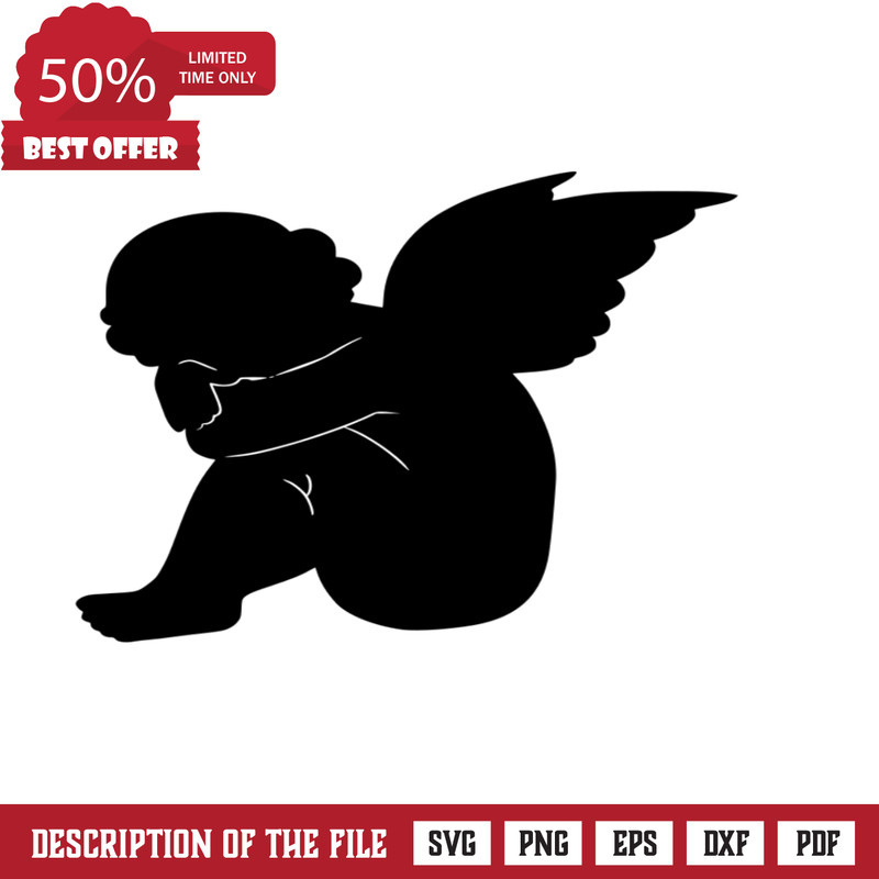 Sad Cupid Angel Silhouette Free SVG File - SVG Heart.png