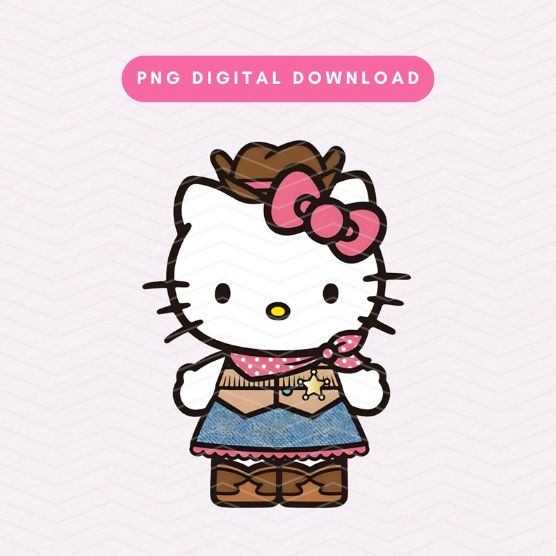 Cowgirl Kawaii Kitty PNG, Trendy Western Kawaii Kitty PNG, Western Cowgirl Sublimation Graphic, Digital Download.jpg