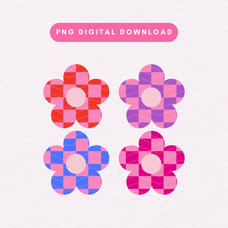 Danish Pastel Flowers PNG, Trendy Checkered Flowers PNG, Floral Sublimation Digital Download.jpg