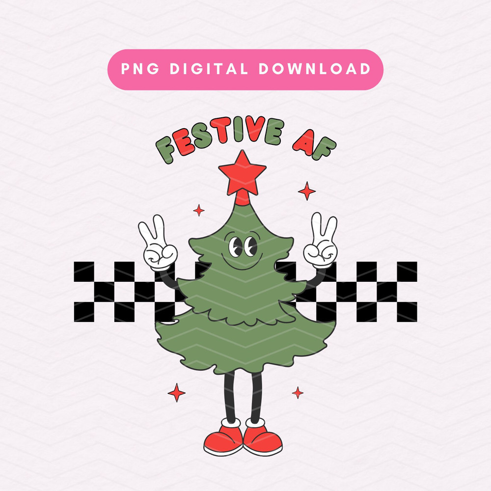 Festive AF PNG, Retro Groovy Christmas PNG, Retro Christmas Tree Sublimation Graphic.jpg