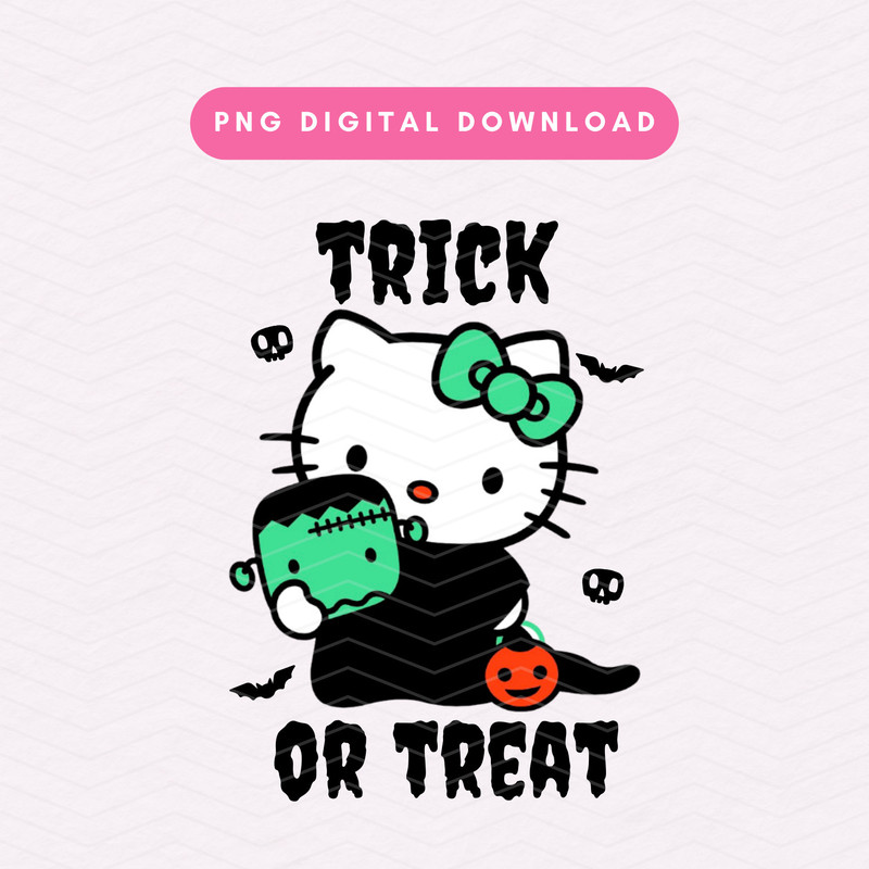 Frankenstein Kawaii Kitty PNG,, Halloween Trick Or Treat PNG,, Spooky Kitty PNG, Digital Download.jpg