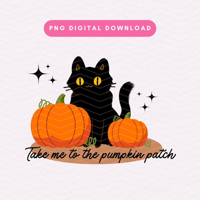 Take Me To The Pumpkin Patch PNG, Spooky Black Kitty PNG, Trendy Pumpkin Sublimation Graphic, Digital Download.jpg