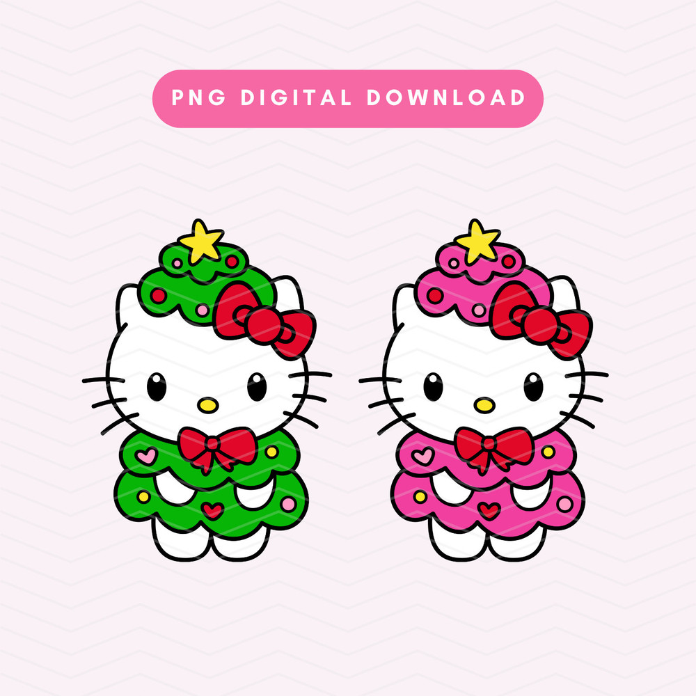 Christmas Tree Kawaii Kitty PNG, Kawaii Kitty Sublimation Graphic, Cute Christmas Tree PNG, Christmas Bundle Digital Download 1.jpg