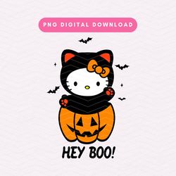 hey boo halloween png, spooky kawaii kitty png, cute halloween sublimation graphic, digital download