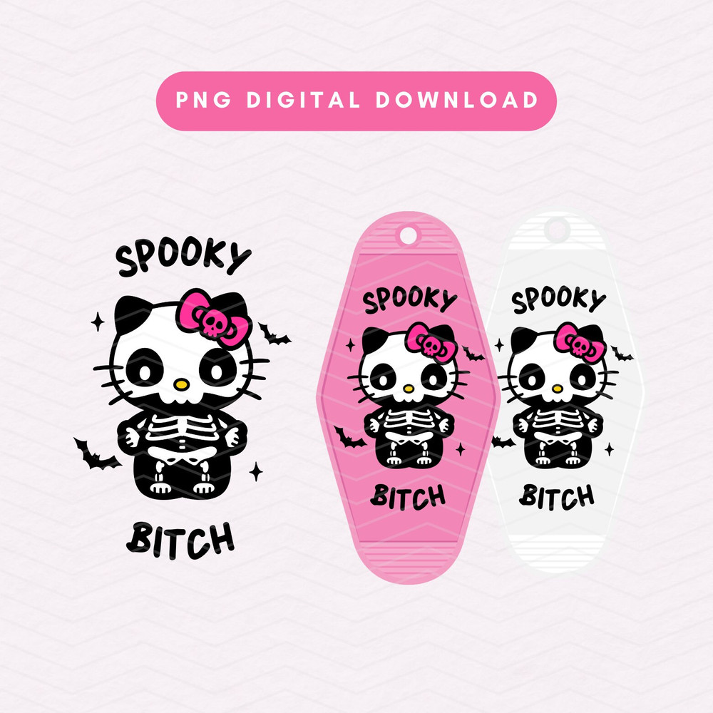 Spooky Bitch Motel Keychain PNG, Skeleton Kawaii Kitty PNG, Trendy Halloween Digital Download.jpg
