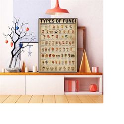 vintage fungi mushroom knowledge poster, type of fungi