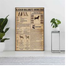 alaskan malamute knowledge vintage poster, alaskan malamute lover