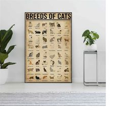 breeds of cats vintage poster, cat lover gift,