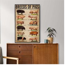breeds of pigs poster, pig lover gift, pig