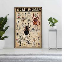 types of spiders vintage poster, spider lover gift,