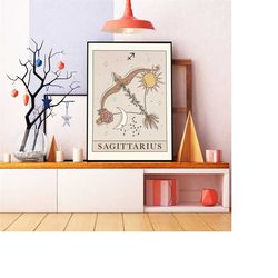 bohe constellation sagittarius vintage poster, sagittarius zodiac art,