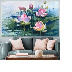 lotus canvas, lotus wall art, flower wall art,