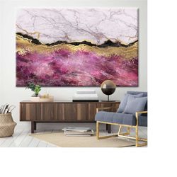 pink marble print, luxury marble canvas, gold marble