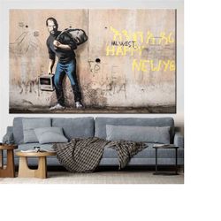 banksy steve jobs artwork, migrant steve jobs canvas,