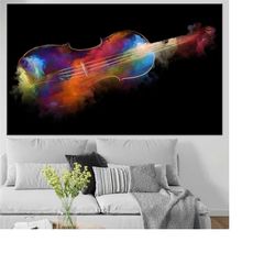 colorful violin wall art, violin canvas, violin poster,