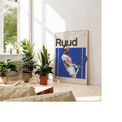casper ruud inspired poster, tennis art print, mid-century