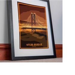 lisbon print poster portugal april bridge vintage travel