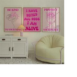 set of 3 pastel pink wall art bundle,