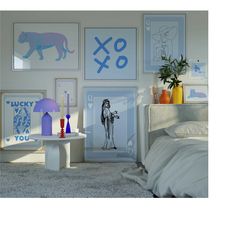 set of 8 prints bundle, pastel blue wall