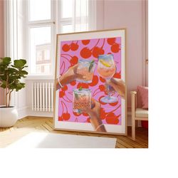 funky cheers cocktail printable| bar cart print| pink