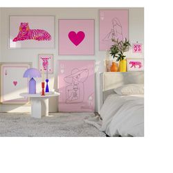 set of 8 prints bundle, pastel pink wall