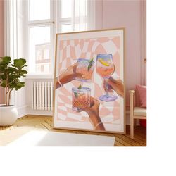 funky cheers cocktail printable| bar cart print| beige