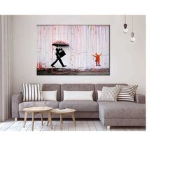 banksy coloured rain canvas print - banksy coloured