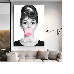 blowing bubble gum canvas print - lady bubble