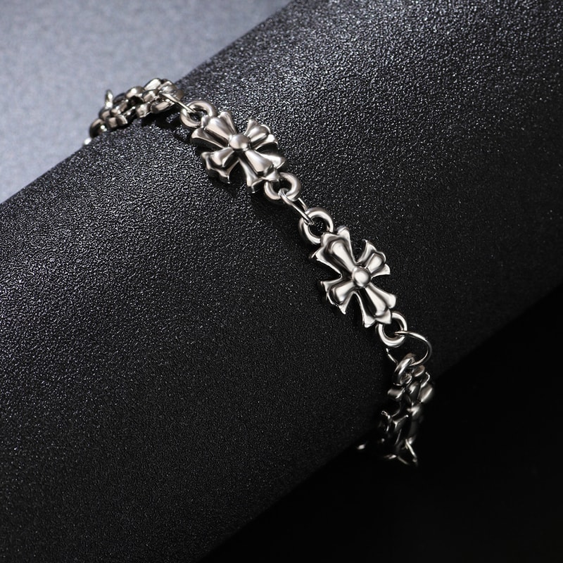 Retro HighQuality Cross Mens Alloy Bracelet Dark Style Street Bracelet 0