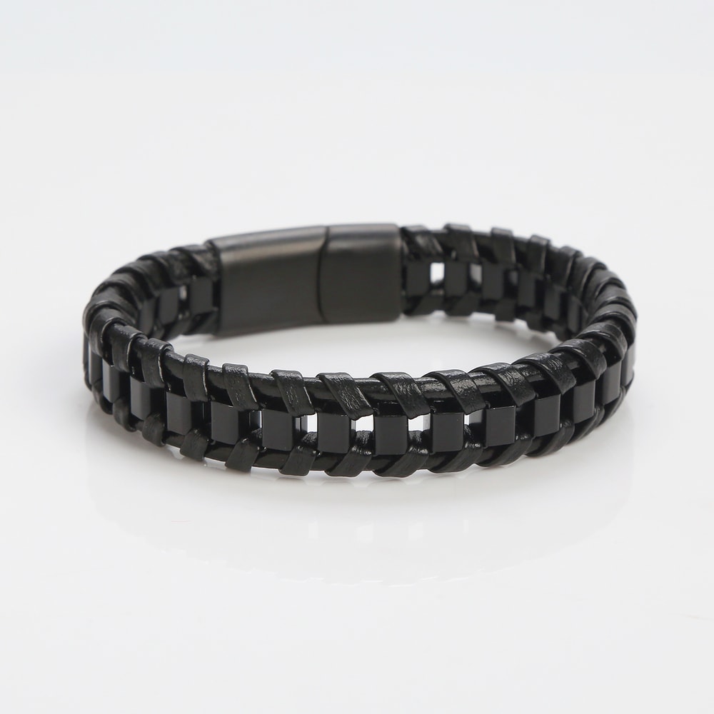 Charming Classic Hand Woven Leather Bracelets For Men Gold Black Stainless Steel Jewelry Punk HipHo 6