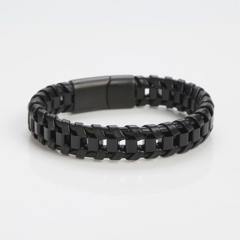 Charming Classic Hand Woven Leather Bracelets For Men Gold Black Stainless Steel Jewelry Punk HipHo 6