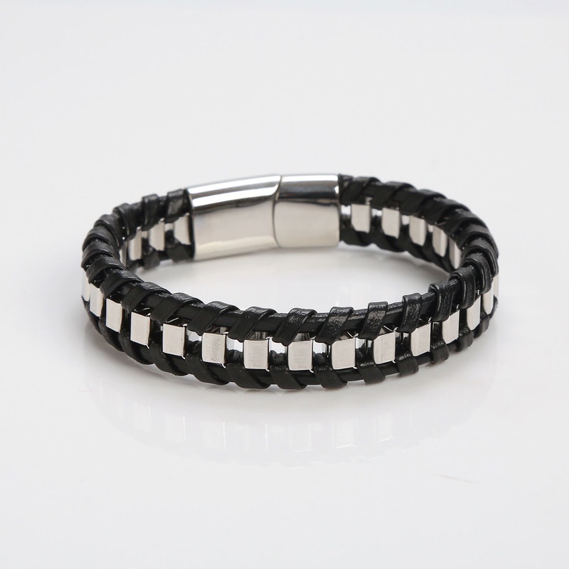 Charming Classic Hand Woven Leather Bracelets For Men Gold Black Stainless Steel Jewelry Punk HipHo 7