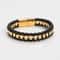 Charming Classic Hand Woven Leather Bracelets For Men Gold Black Stainless Steel Jewelry Punk HipHo 5