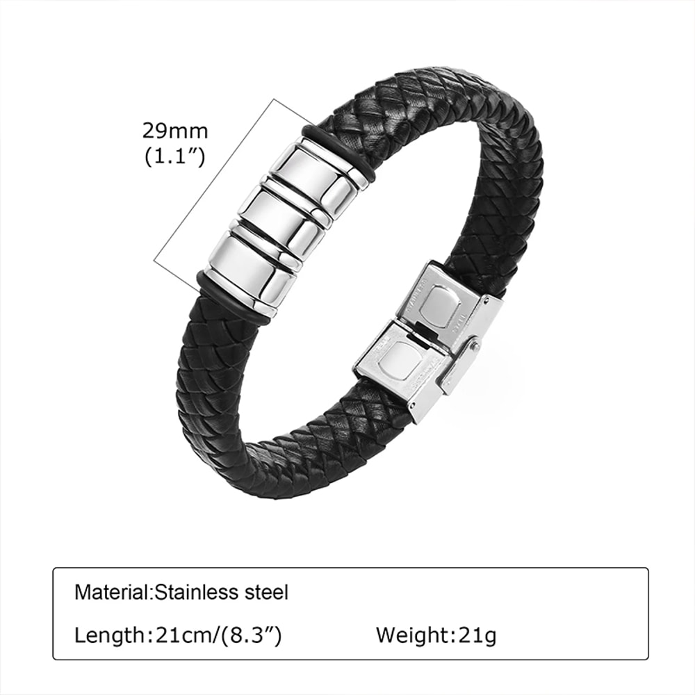 Engraved Personalized Leather Braid Bracelets Men Family Gifts 2