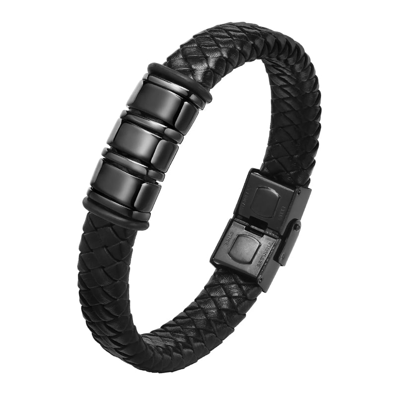 Engraved Personalized Leather Braid Bracelets Men Family Gifts 3