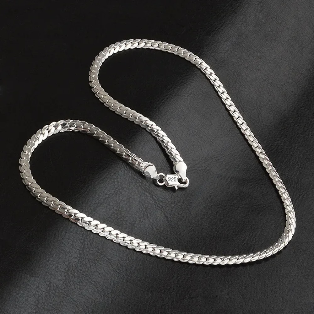 Sterling Silver Sideways Chain Necklace For Women And Men Wedding Jewelry Set Gift Idea 3