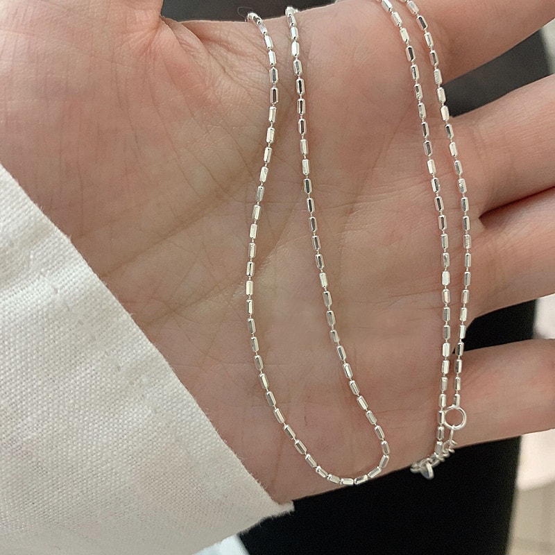 Shiny Sterling Silver Necklace With Geometric Beads Choker Delicate Collarbone Chain For Women Fash