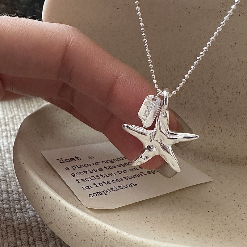 Minimalist Starfish Shape Sterling Silver Necklace Fashion Chain Necklace For Women Birthday Gift 1