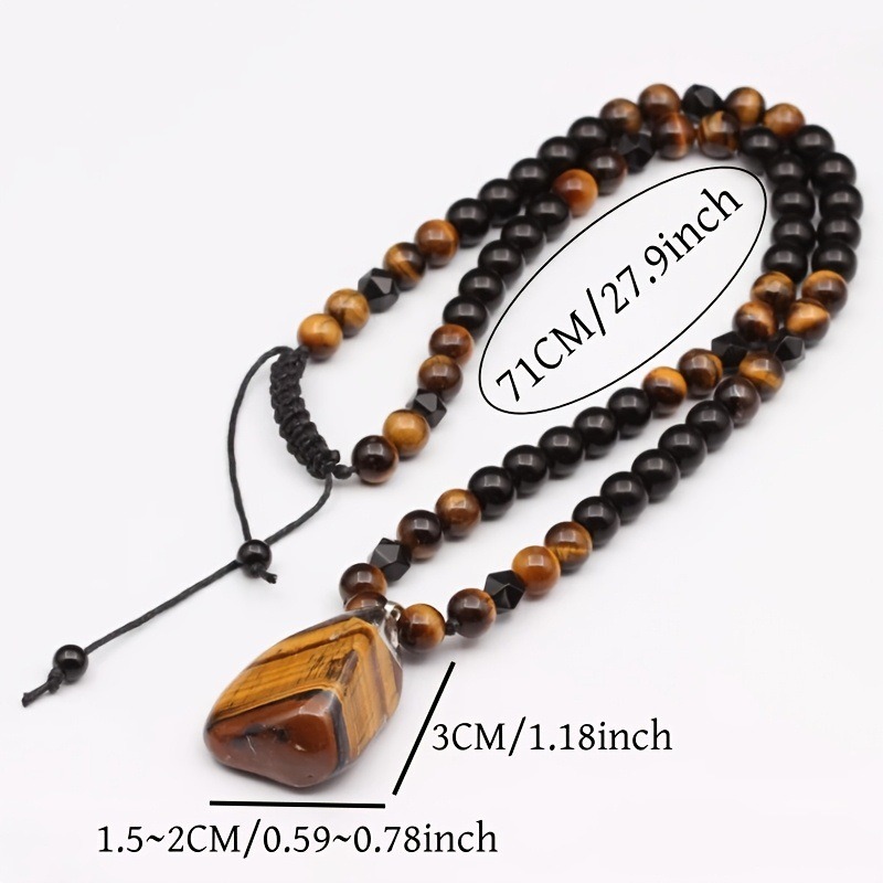 Personalized Tiger Eye Stone Beaded Necklace Irregular Pendant Black Color Mens Fashion Pendant Nec 4