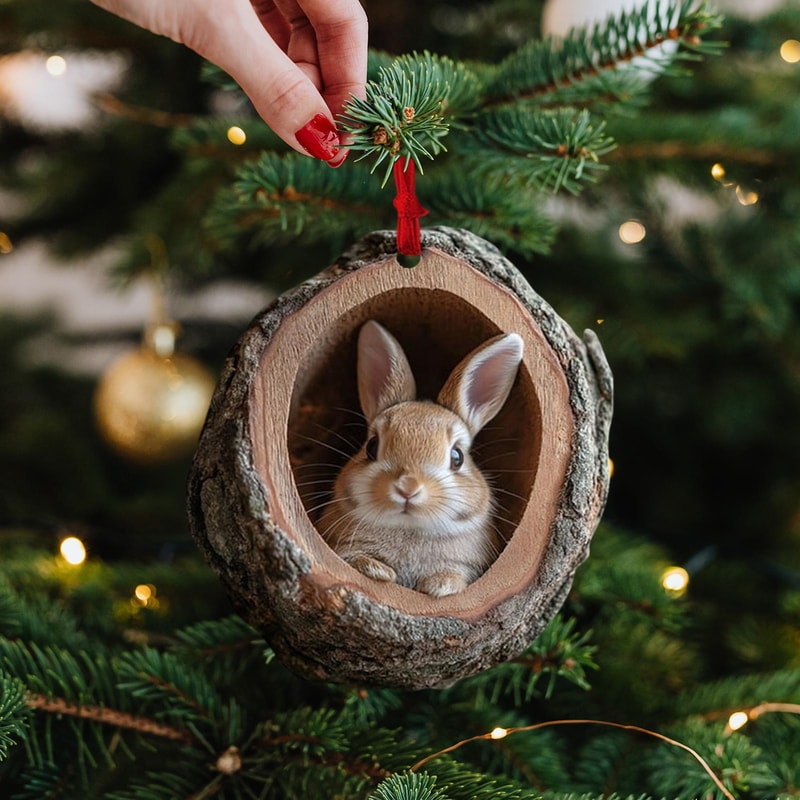 Animal Christmas Ornaments Wildlife Acrylic Pendants Raccoon Owl Bunny Squirrel Bird Hedgehog Holid 4