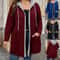 Plus Size Women's Coat, Elegant Solid Color Two-Tone Hooded Cardigan with Pockets and Drawstring for Autumn Winter